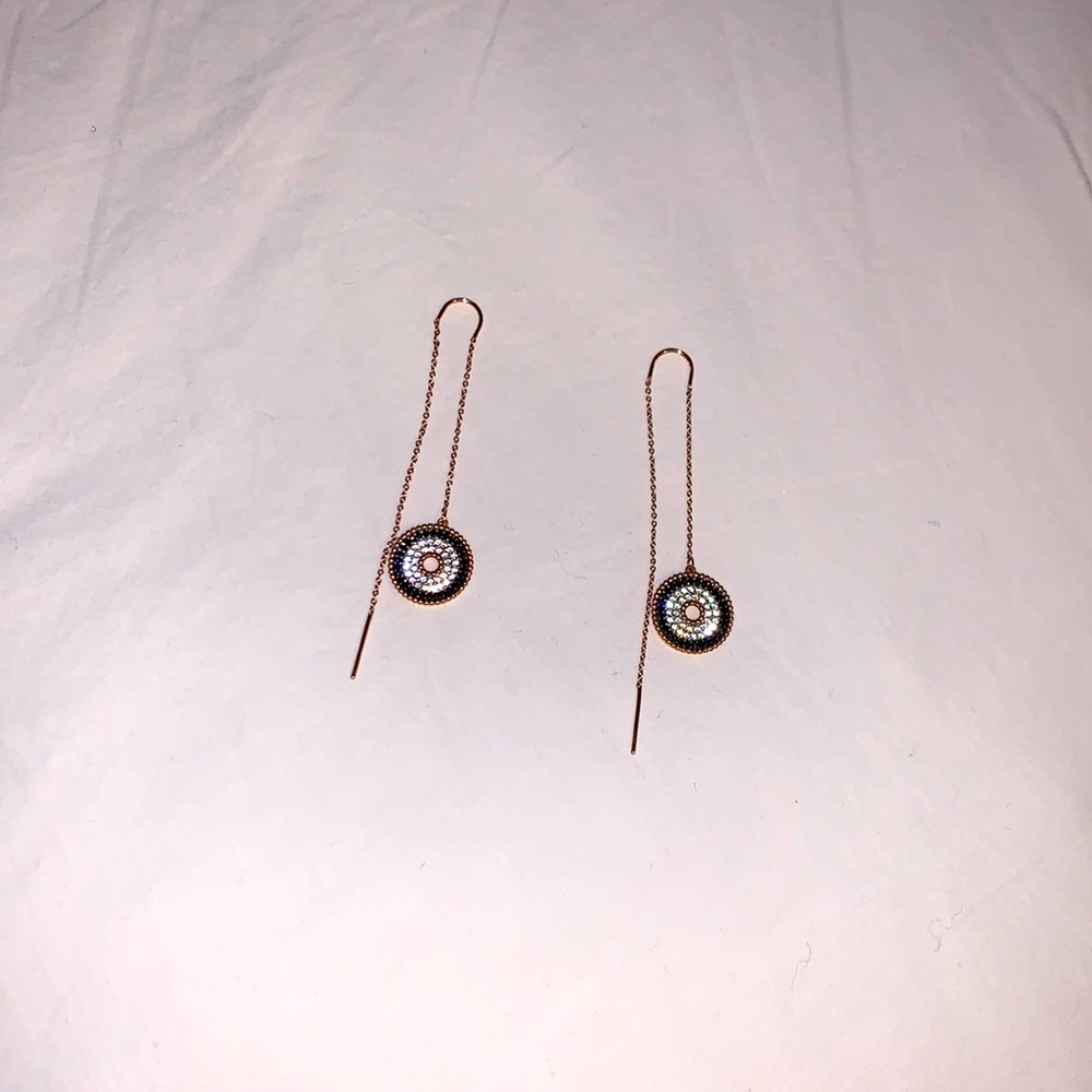 Genuine Swarovski Pull Through Rose Gold, Onyx Drop Earrings